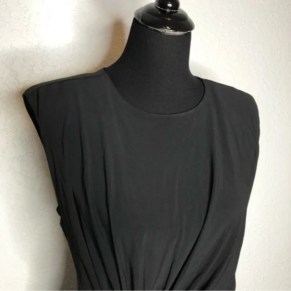 WHBM black draped front grommet cap sleeve midi dress size Medium NWT classic